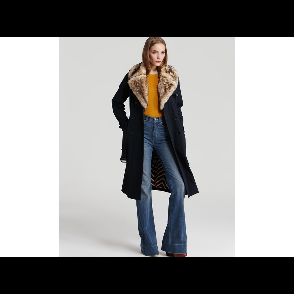Marc by Marc Jacobs Trench Coat Faux Fur Collar